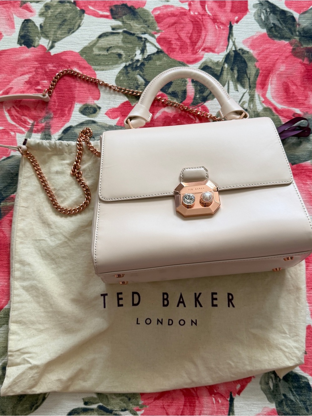 Ted Baker Pale Pink Leather Verina Top-Handle Satchel with Rose Gold Hardware